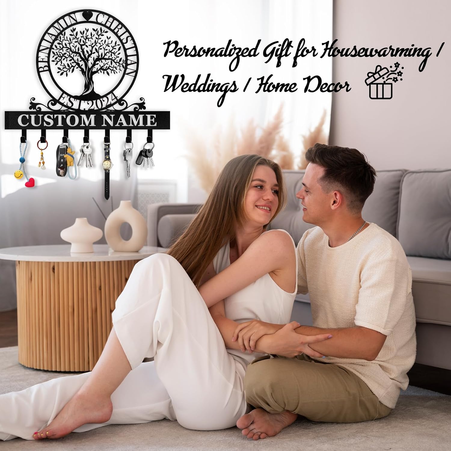 Custom Name Metal Key Holder Wall Mount, Organizer Rack for Home Entryway-MetalsignX