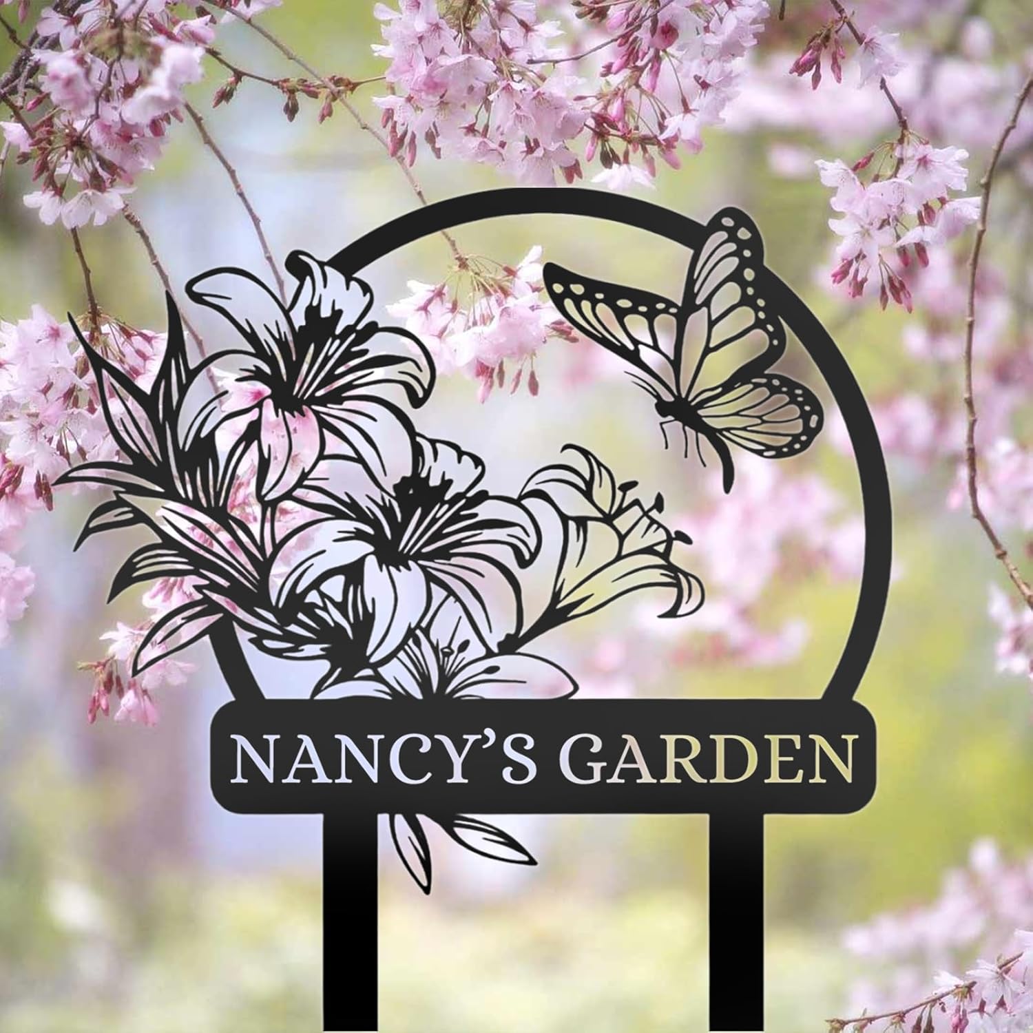 Personalized Garden Signs, Customized Metal Yard Sign Stakes, Custom Butterfly Garden Name Sign,-MetalsignX