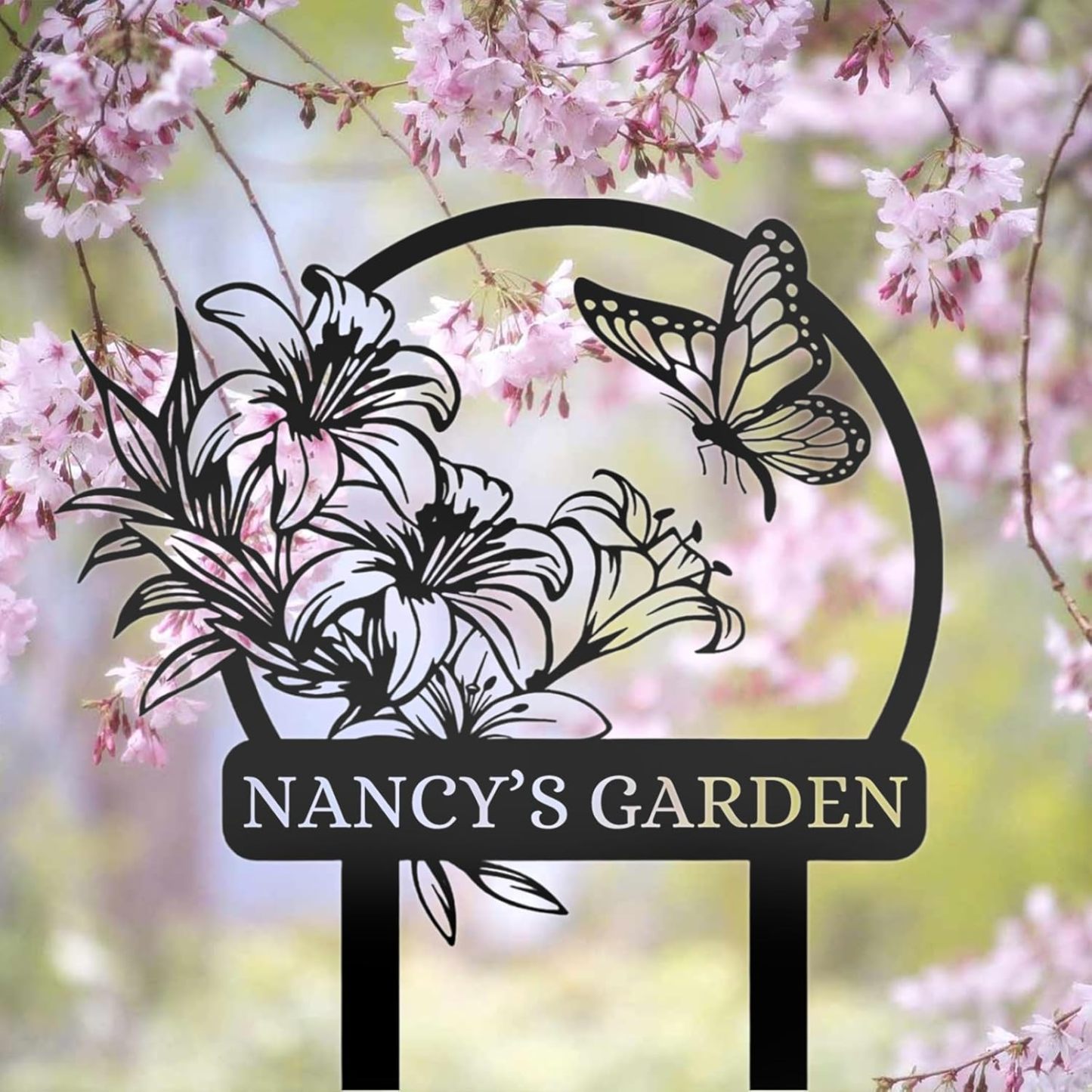 Personalized Garden Signs, Customized Metal Yard Sign Stakes, Custom Butterfly Garden Name Sign,-MetalsignX