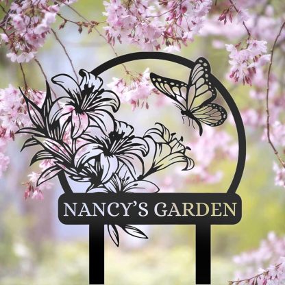 Personalized Garden Signs, Customized Metal Yard Sign Stakes, Custom Butterfly Garden Name Sign,-MetalsignX
