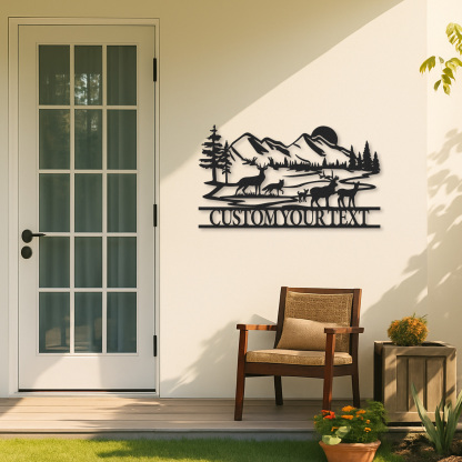 Personalized Mountain Forest Animal Sign, Custom Deer and Fox Metal Art for Camp or Porch Decor