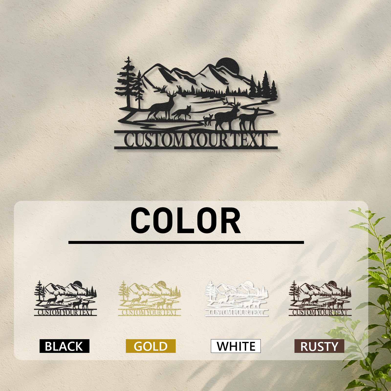 Personalized Mountain Forest Animal Sign, Custom Deer and Fox Metal Art for Camp or Porch Decor