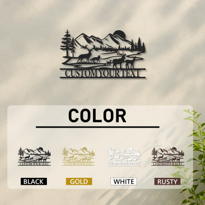 Personalized Mountain Forest Animal Sign, Custom Deer and Fox Metal Art for Camp or Porch Decor