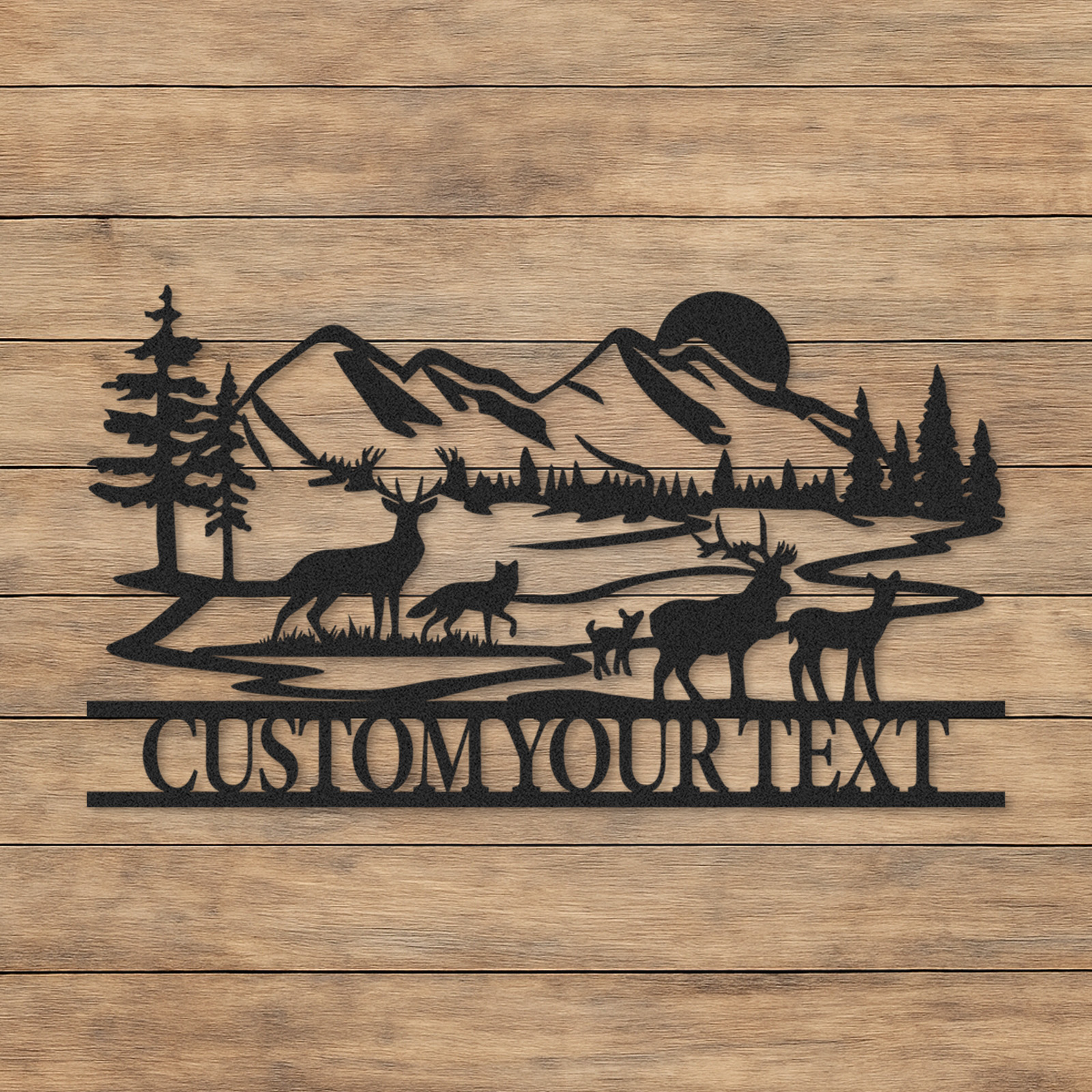 Personalized Mountain Forest Animal Sign, Custom Deer and Fox Metal Art for Camp or Porch Decor