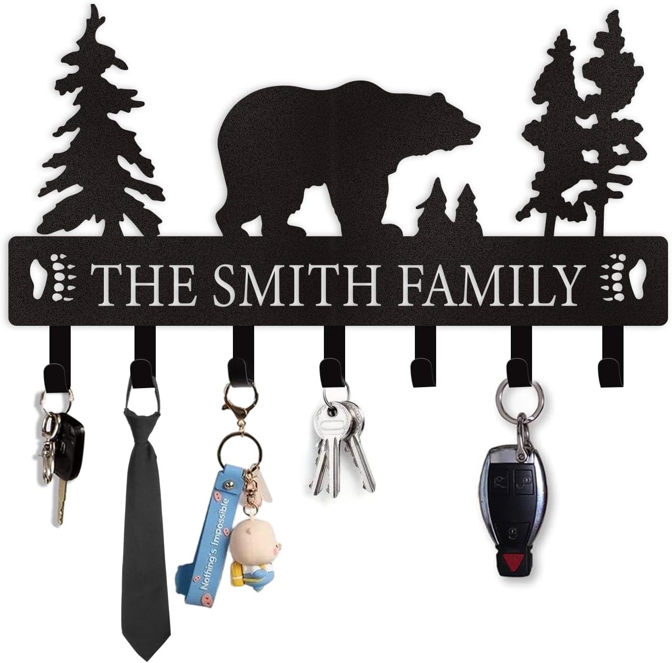 Personalized Key Holder for Wall, Custom Metal Deer Cabin Key Hooks wi