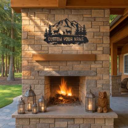 Personalized Deer Family Metal Sign, Custom Name Outdoor Mountain Decor for Home Cabin or Lodge