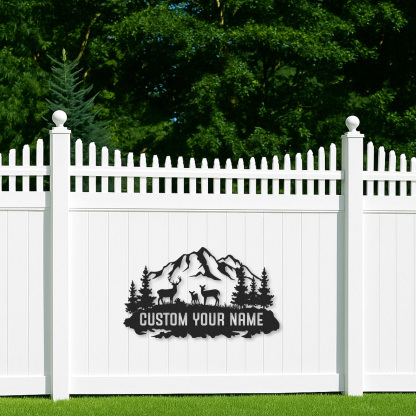Personalized Deer Family Metal Sign, Custom Name Outdoor Mountain Decor for Home Cabin or Lodge