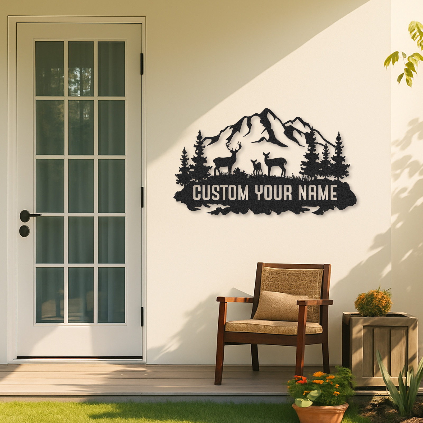 Personalized Deer Family Metal Sign, Custom Name Outdoor Mountain Decor for Home Cabin or Lodge