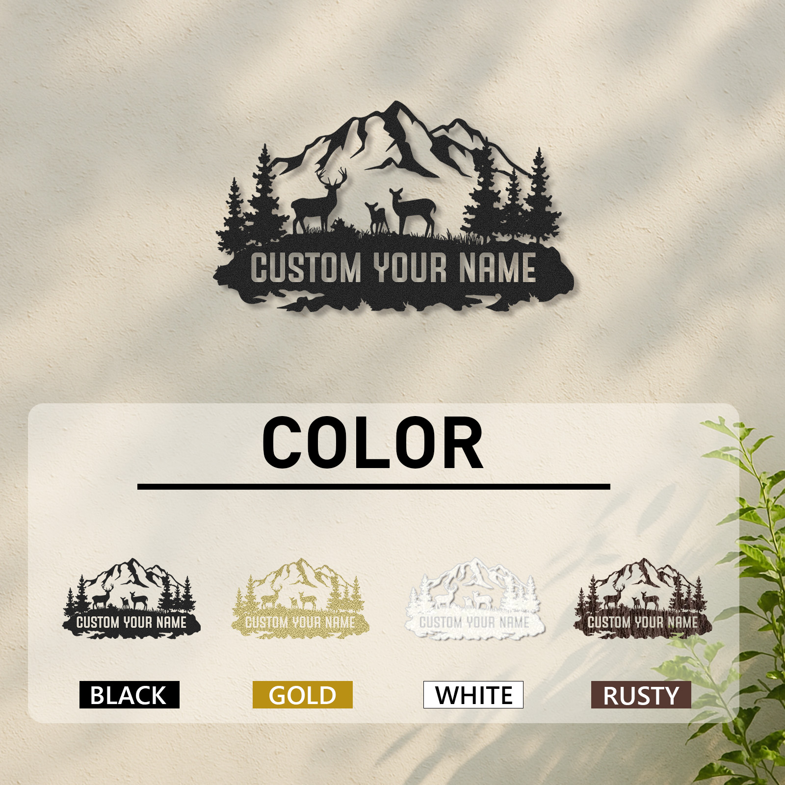 Personalized Deer Family Metal Sign, Custom Name Outdoor Mountain Decor for Home Cabin or Lodge