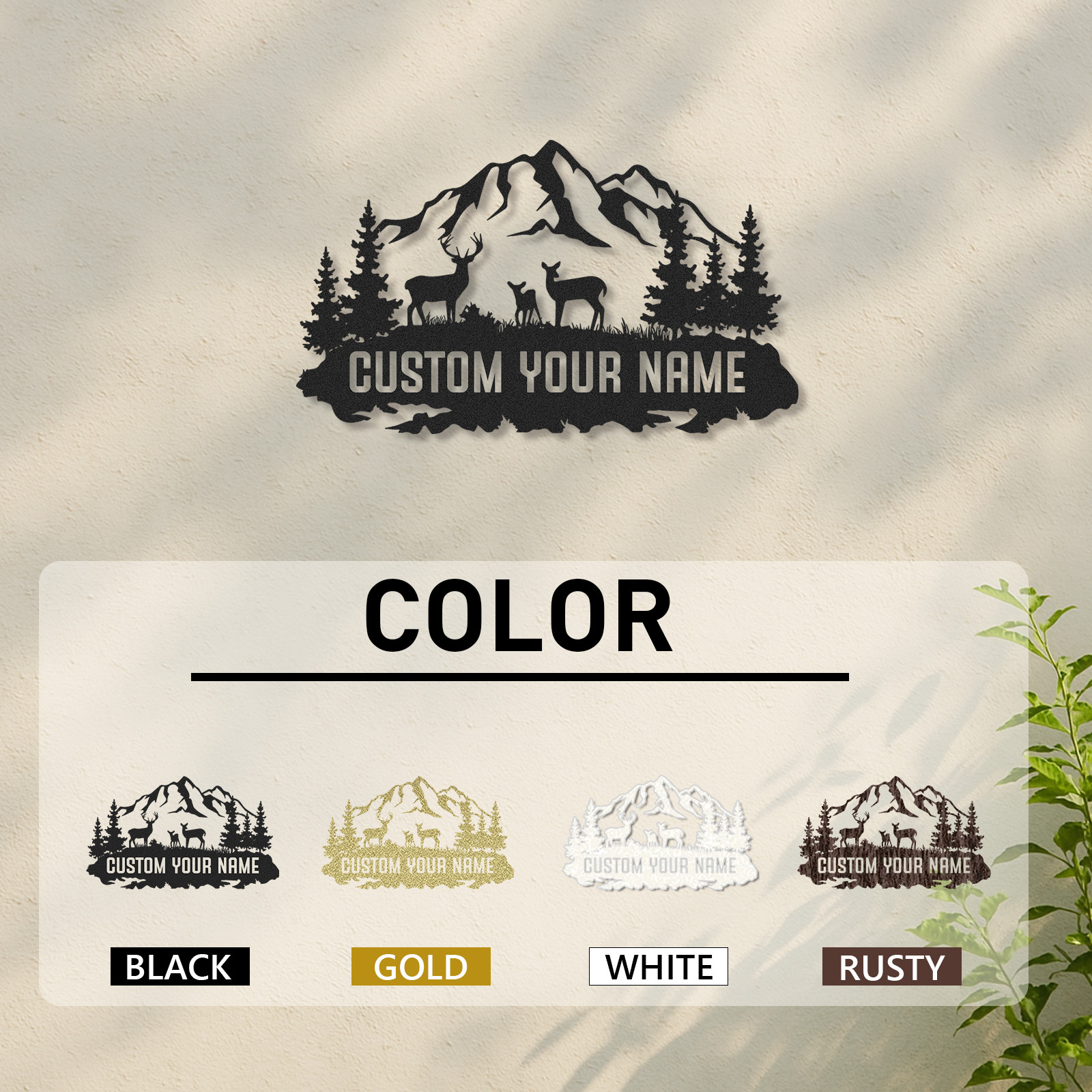 Personalized Deer Family Metal Sign, Custom Name Outdoor Mountain Decor for Home Cabin or Lodge