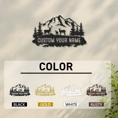 Personalized Deer Family Metal Sign, Custom Name Outdoor Mountain Decor for Home Cabin or Lodge