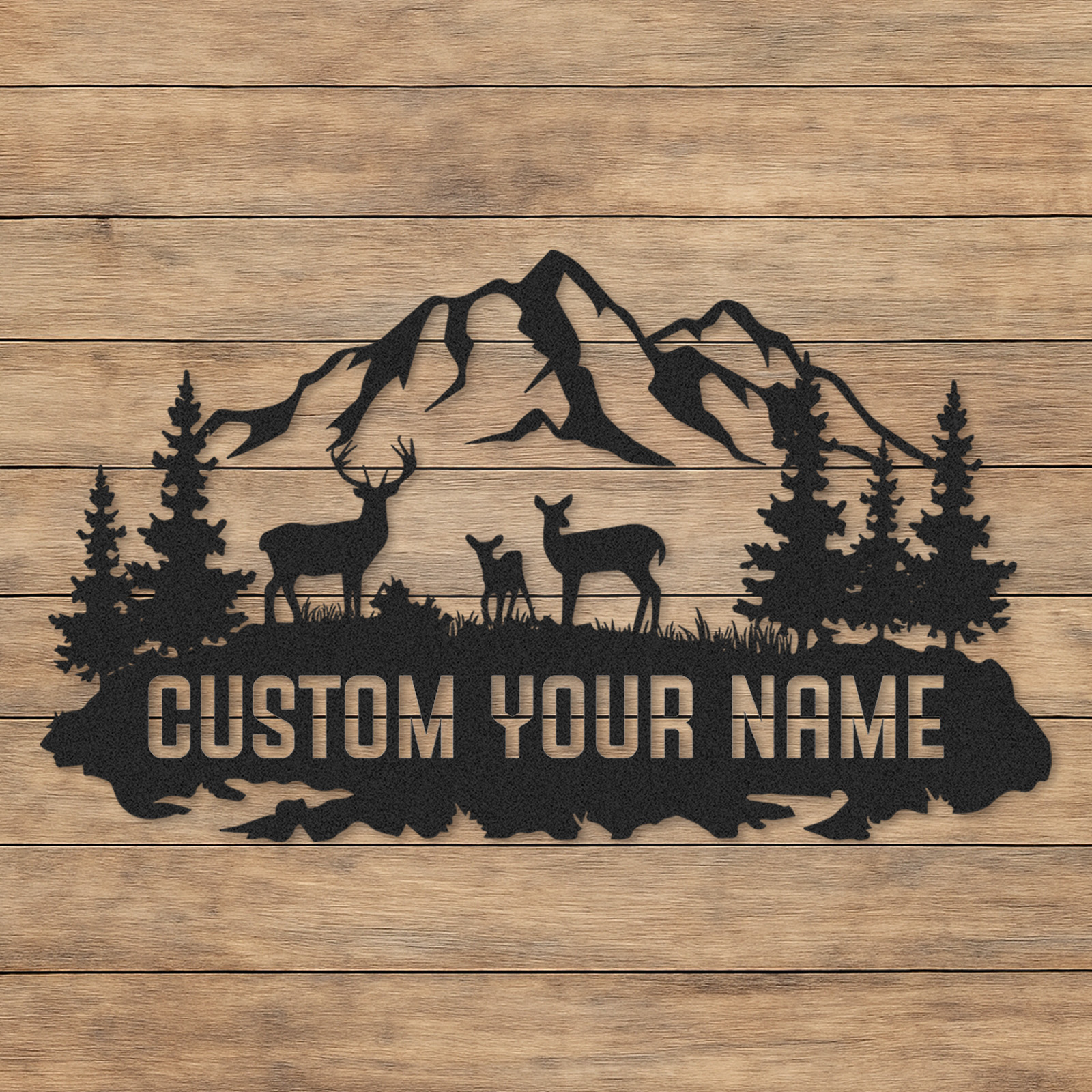 Personalized Deer Family Metal Sign, Custom Name Outdoor Mountain Decor for Home Cabin or Lodge