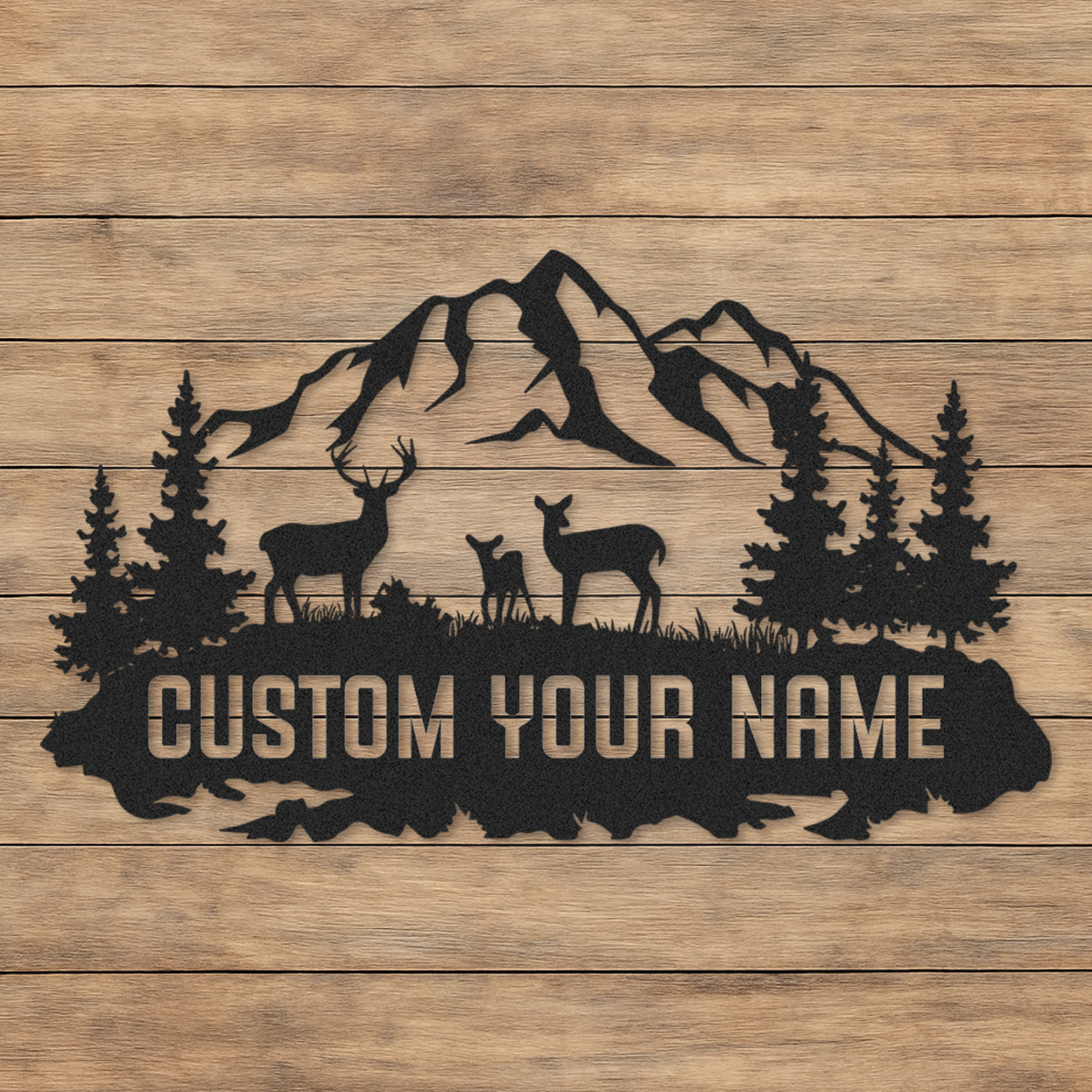 Personalized Deer Family Metal Sign, Custom Name Outdoor Mountain Decor for Home Cabin or Lodge