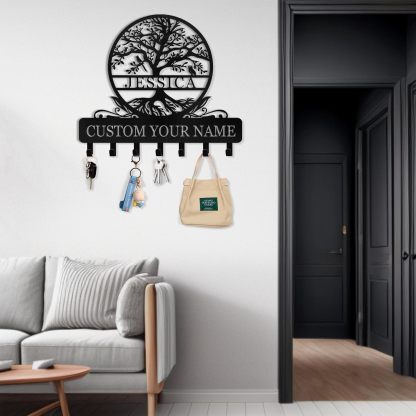 Personalized Key Holder for Wall, Custom Family Name Key Rack Holder-MetalsignX