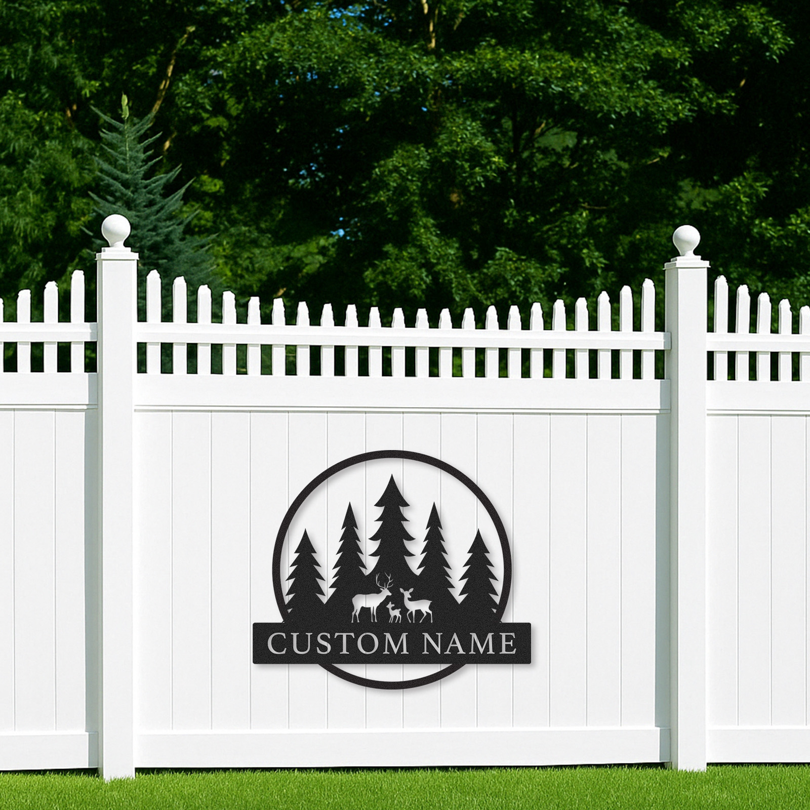 Custom Deer Family Forest Sign, Personalized Name Plate for Woodland Cabin Porch or Nature-Inspired Home Decor