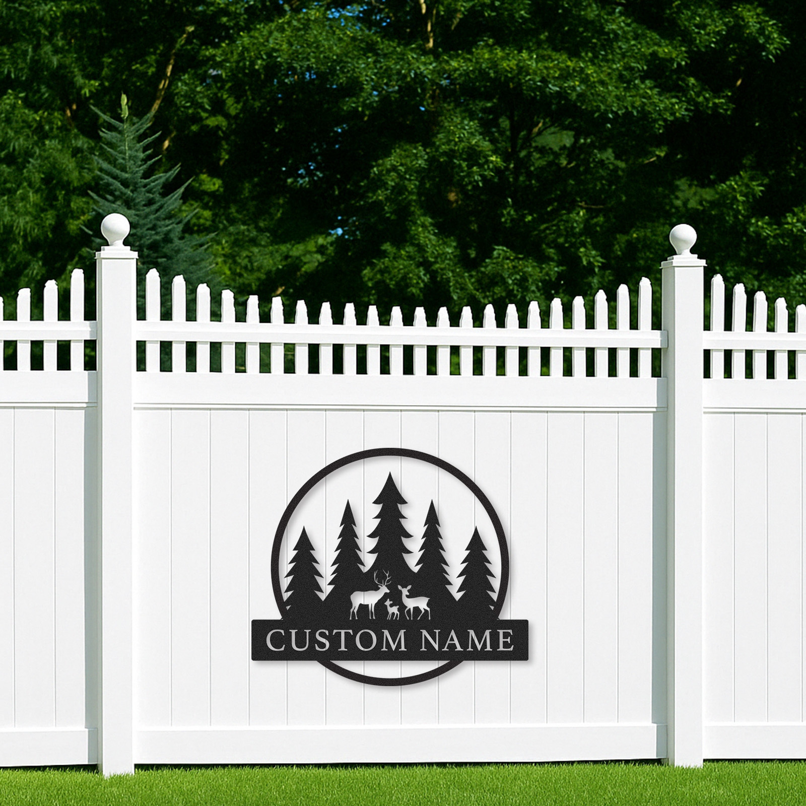 Custom Deer Family Forest Sign, Personalized Name Plate for Woodland Cabin Porch or Nature-Inspired Home Decor