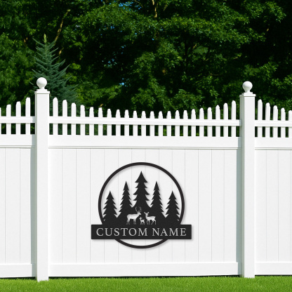 Custom Deer Family Forest Sign, Personalized Name Plate for Woodland Cabin Porch or Nature-Inspired Home Decor