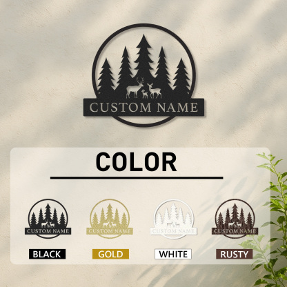 Custom Deer Family Forest Sign, Personalized Name Plate for Woodland Cabin Porch or Nature-Inspired Home Decor