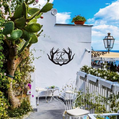 Personalized Metal Name Sign, Deer Antlers Monogram, Family Last Name Wall Art, Rustic Home Decor & Wedding Gifts-MetalsignX