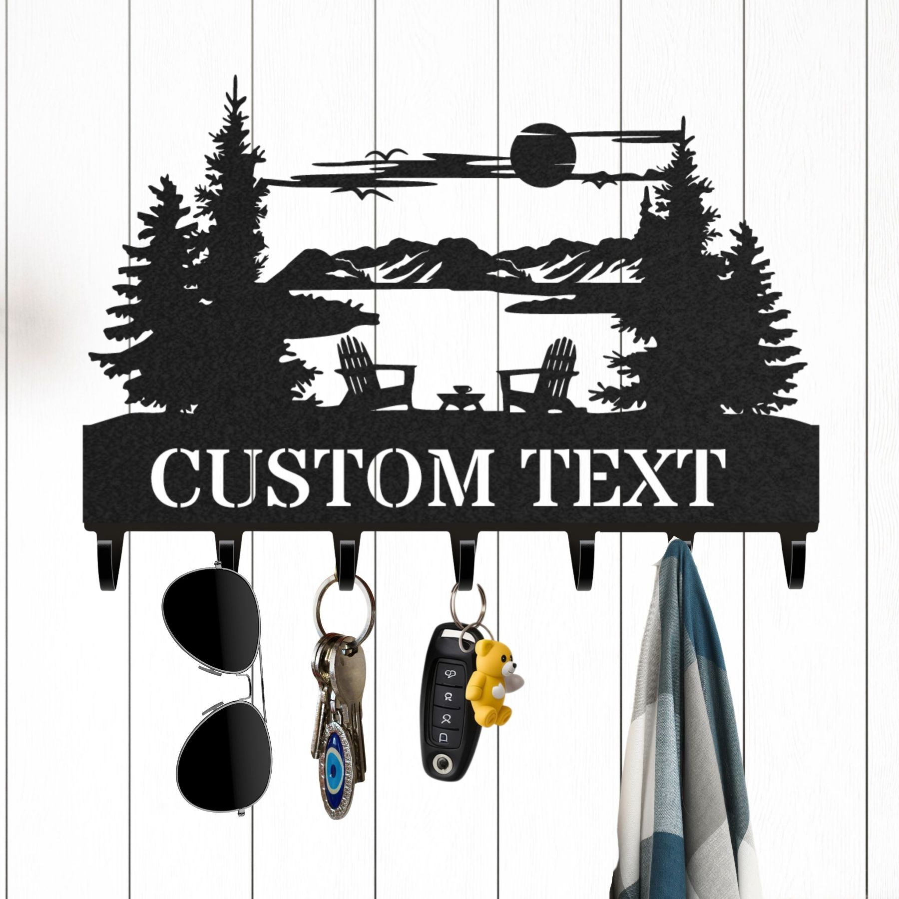 Personalized Key Holder for Wall, Custom Metal Deer Cabin Key Hooks with Name, Metal Jacket Holder Hooks Organizer Rack, Coat Hanger Decor for Kitchen, Entryway, Hallway, Office, Doorway