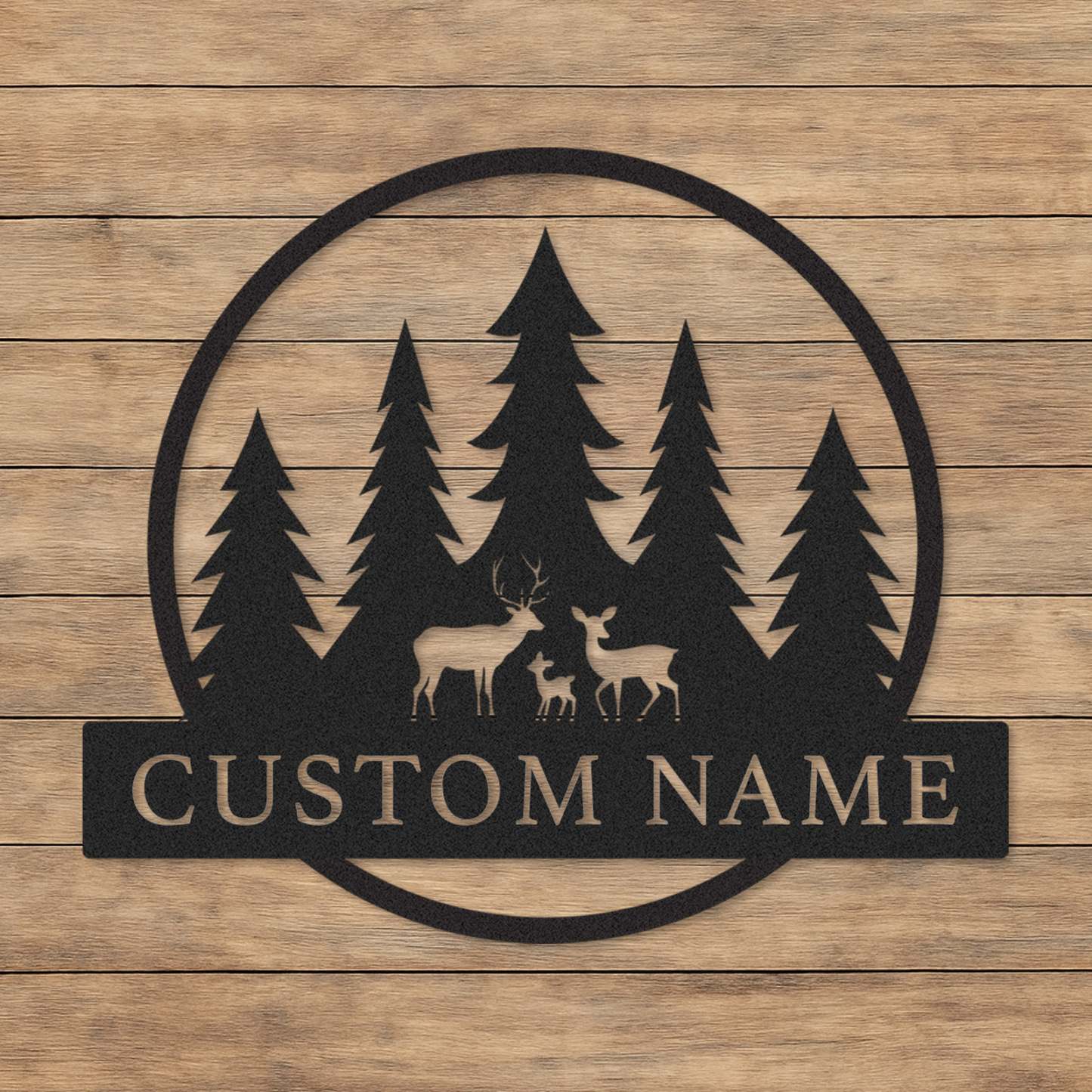 Custom Deer Family Forest Sign, Personalized Name Plate for Woodland Cabin Porch or Nature-Inspired Home Decor