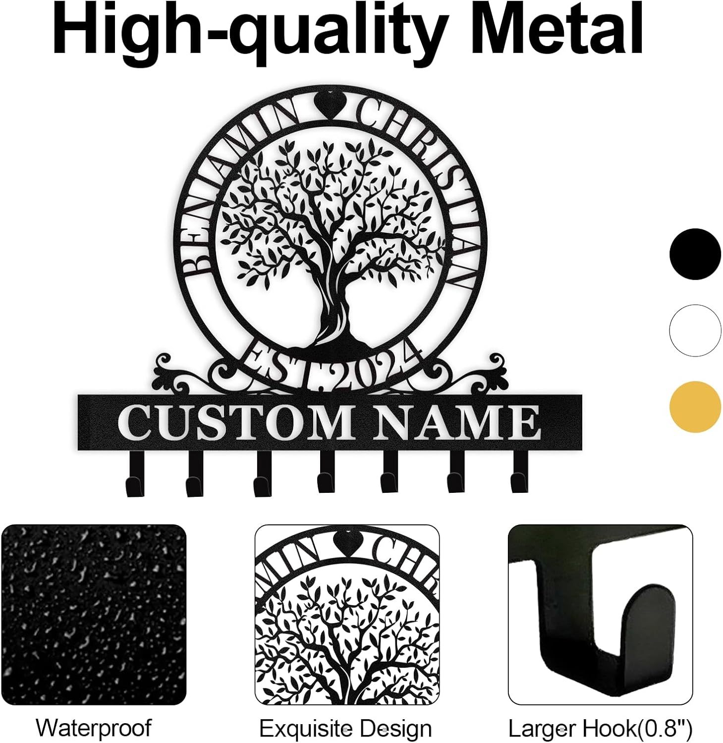 Custom Name Metal Key Holder Wall Mount, Organizer Rack for Home Entryway-MetalsignX