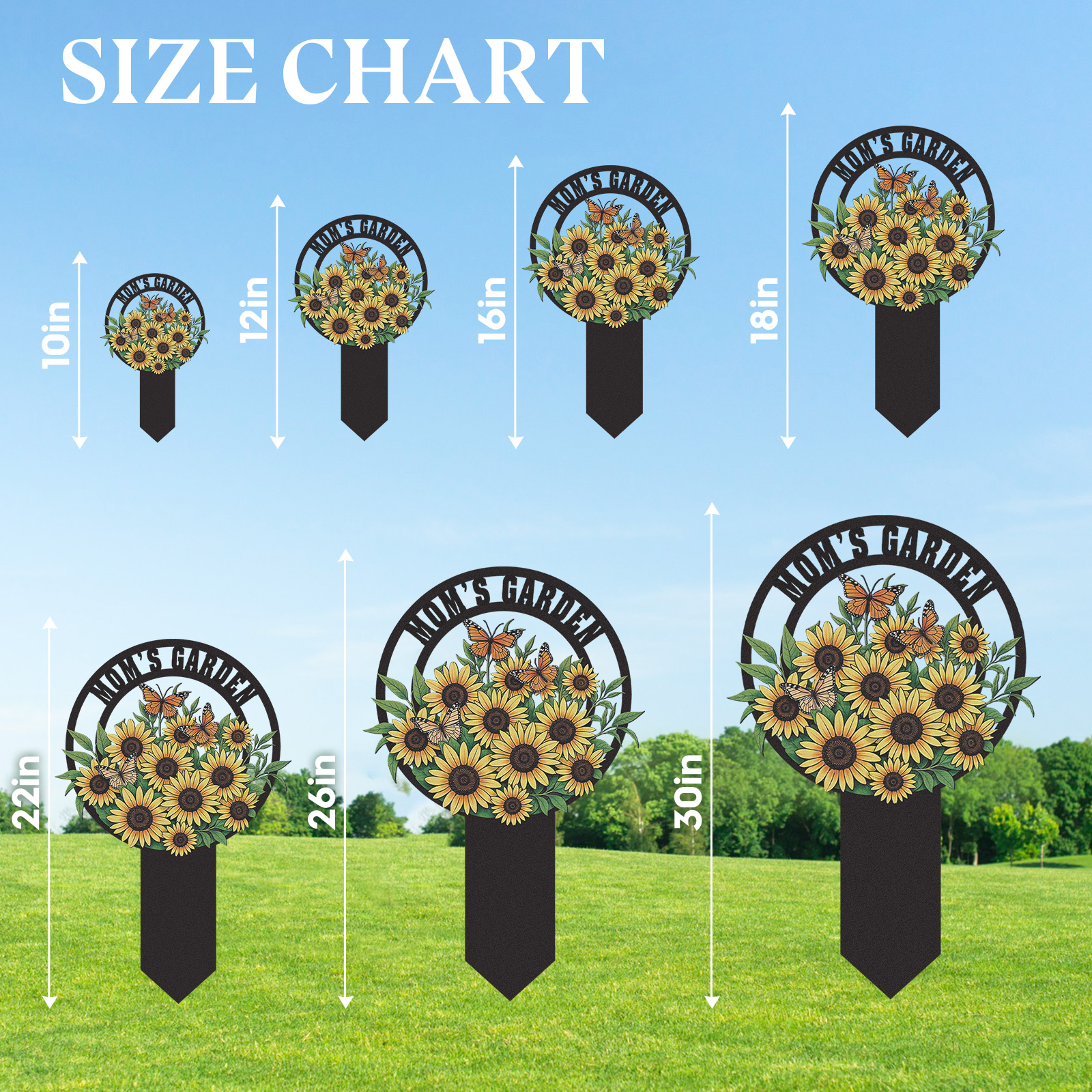 Personalized Sunflower Garden Sign, Custom Mom's Garden Metal Yard Stake with Butterflies, Colorful Garden Decor Outdoor Flower Sign for Mother's Garden