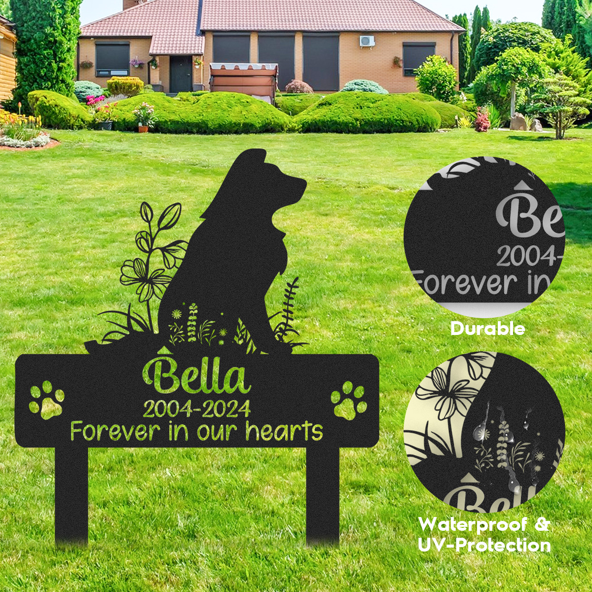 Custom Dog Memorial Garden Stake, Any Dog Breed Pet Loss Marker, Personalized Border Collies Outdoor Tribute Metal Sign, Sympathy Gift for Pet Owners