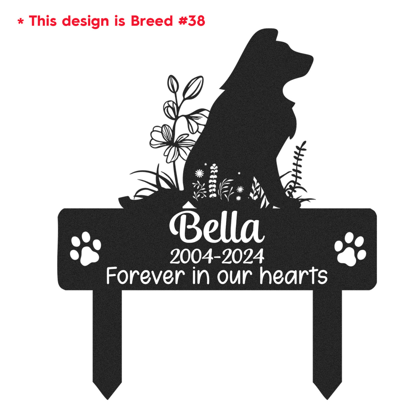 Custom Dog Memorial Garden Stake, Any Dog Breed Pet Loss Marker, Personalized Border Collies Outdoor Tribute Metal Sign, Sympathy Gift for Pet Owners