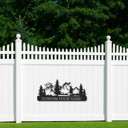 Personalized Deer Family Sign with Trees and Sunset, Custom Name Metal Art for Hunting Lodge or Outdoor Decor