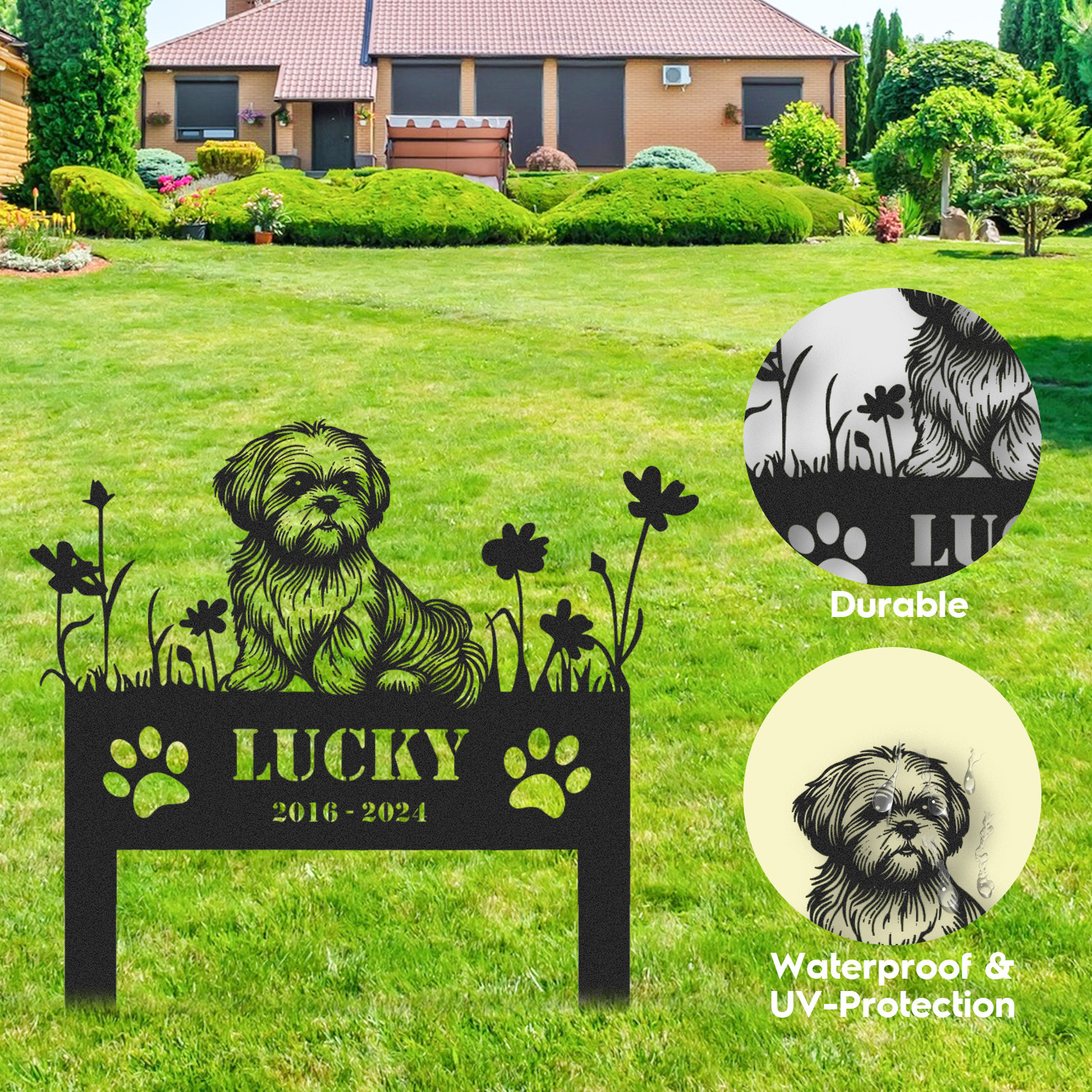 Custom Shih Tzu Dog Metal Memorial Garden Stake Personalized Pet Grave Marker Name Sign Remembrance Stake Decor Sympathy Dog Loss Gift Sign