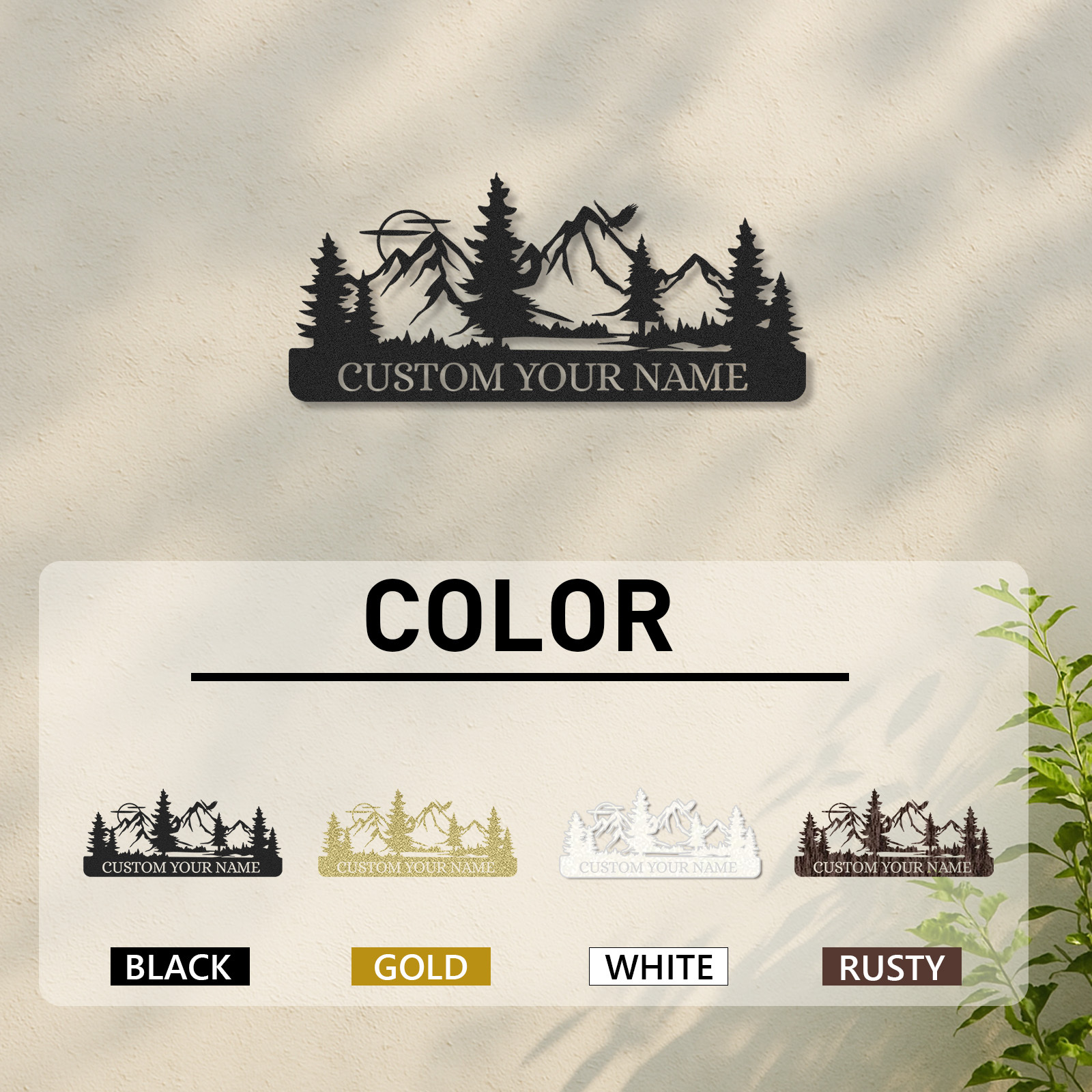 Personalized Deer Family Sign with Trees and Sunset, Custom Name Metal Art for Hunting Lodge or Outdoor Decor