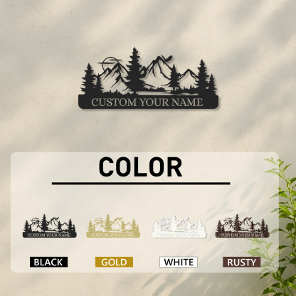 Personalized Deer Family Sign with Trees and Sunset, Custom Name Metal Art for Hunting Lodge or Outdoor Decor