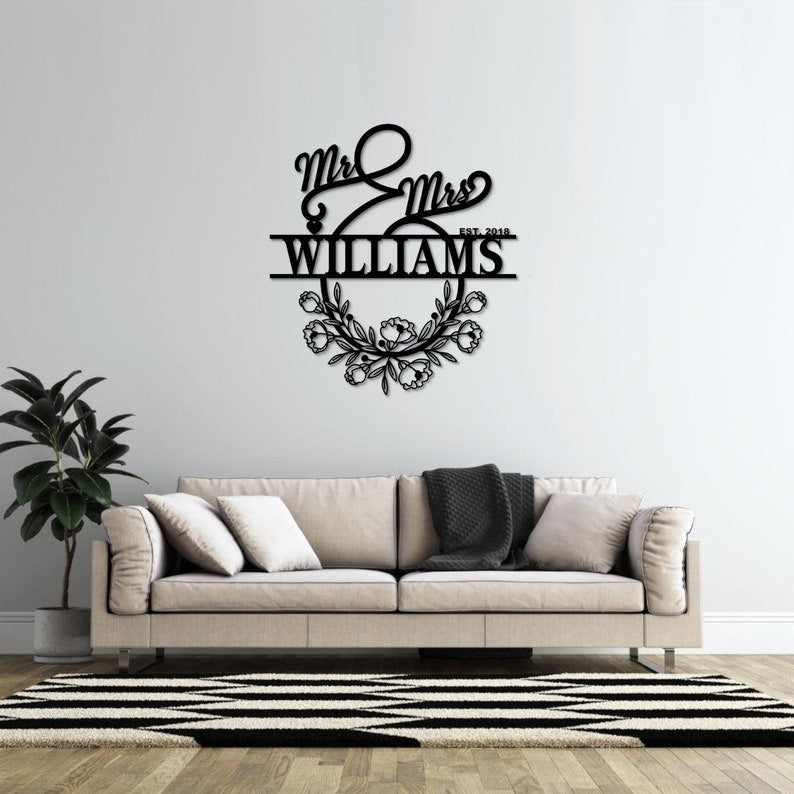 Personalized Mr And Mrs Metal Sign Customizable Family Name For Wall Decor Gift-MetalsignX