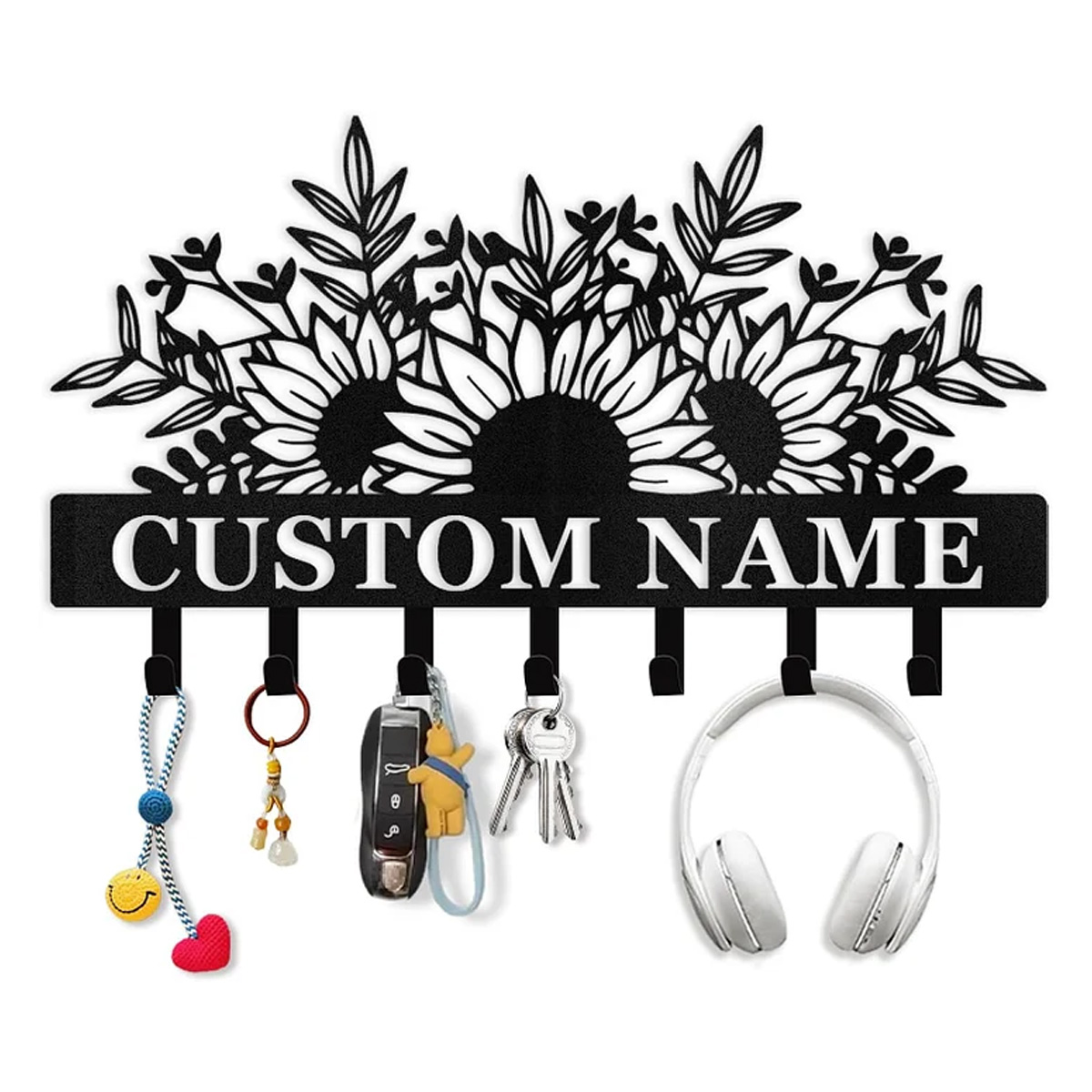 Custom Name Metal Key Holder Wall Mount, Personalized Band Design Key 