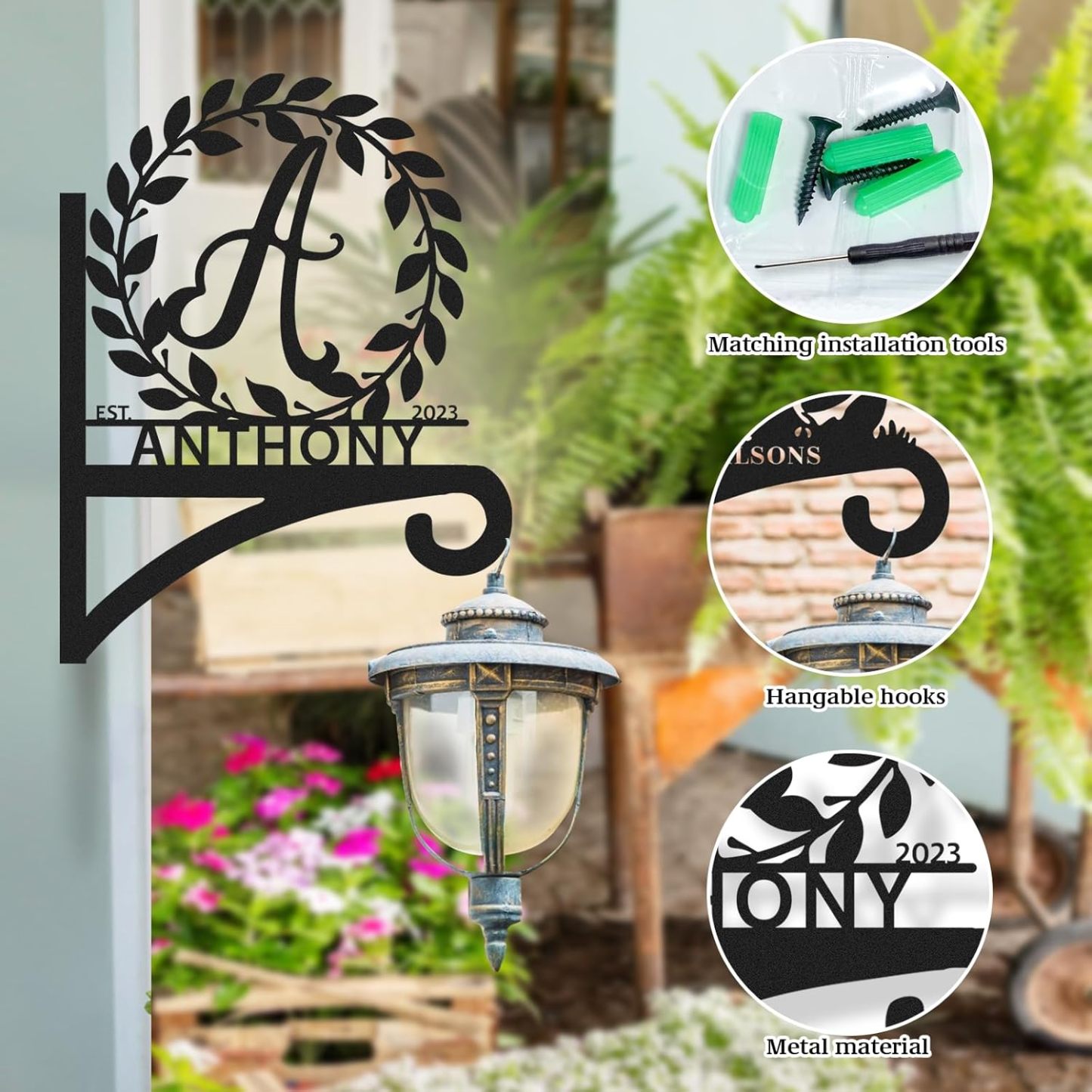 Custom Name Metal Plant Hangers from Wall Indoor and Outdoor, Personalized Wall Mounted Hanging Plant Hooks-MetalsignX
