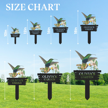 Personalized Humming Bird Flowers Garden Sign, Custom Metal Garden Signs for Outside, Custom Colorful Bird Garden Decor Art Yard Signs with Stakes,