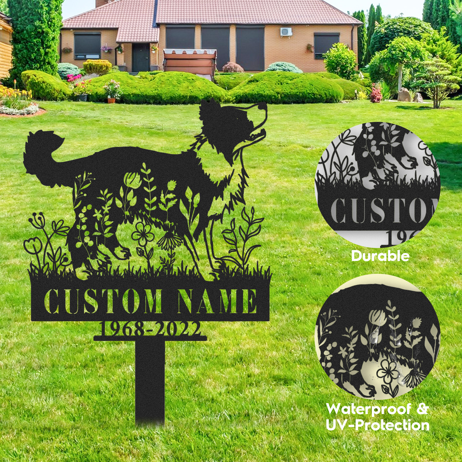 Border Collie Memorial Stake Metal Sign Custom, Pet Loss Gift, Sympathy Sign, Remembrance Stake, Pet Grave Markers Sign, Dog Sign With Stake