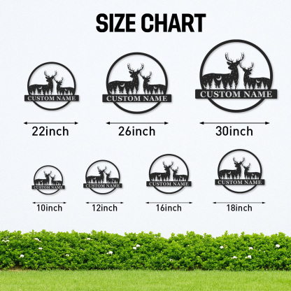 Personalized Couple Deer Metal Sign, Custom Name Woodland Scene with Moon and Pines for Home or Lodge Decor