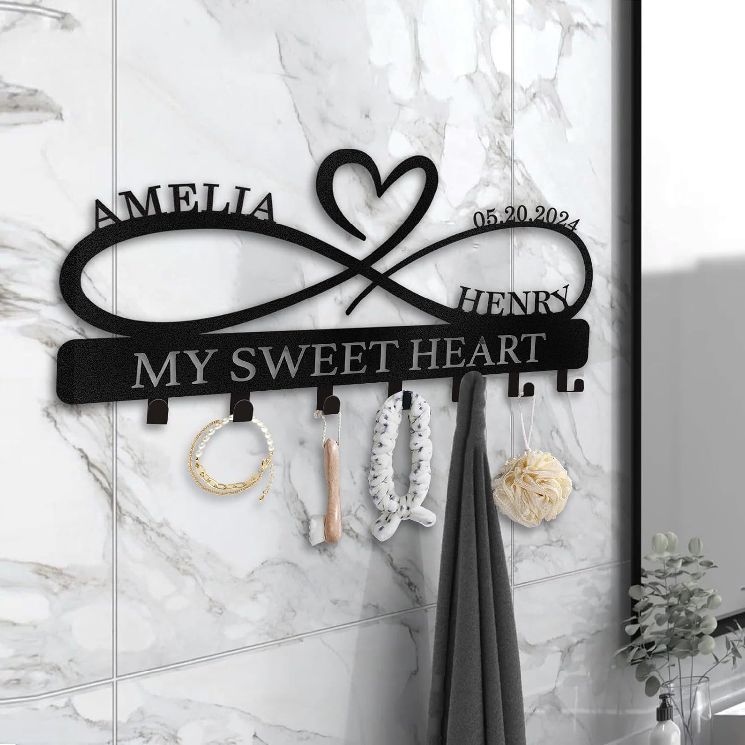 Personalized Key Holder Wall Mount, Custom Couple's Name Key Holder for Wall-01-MetalsignX
