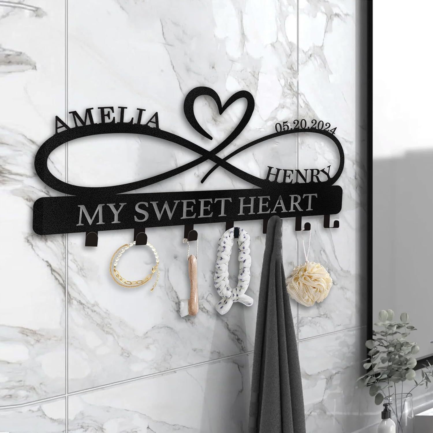 Personalized Key Holder Wall Mount, Custom Couple's Name Key Holder for Wall-01-MetalsignX