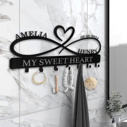 Personalized Key Holder Wall Mount, Custom Couple's Name Key Holder for Wall-01-MetalsignX