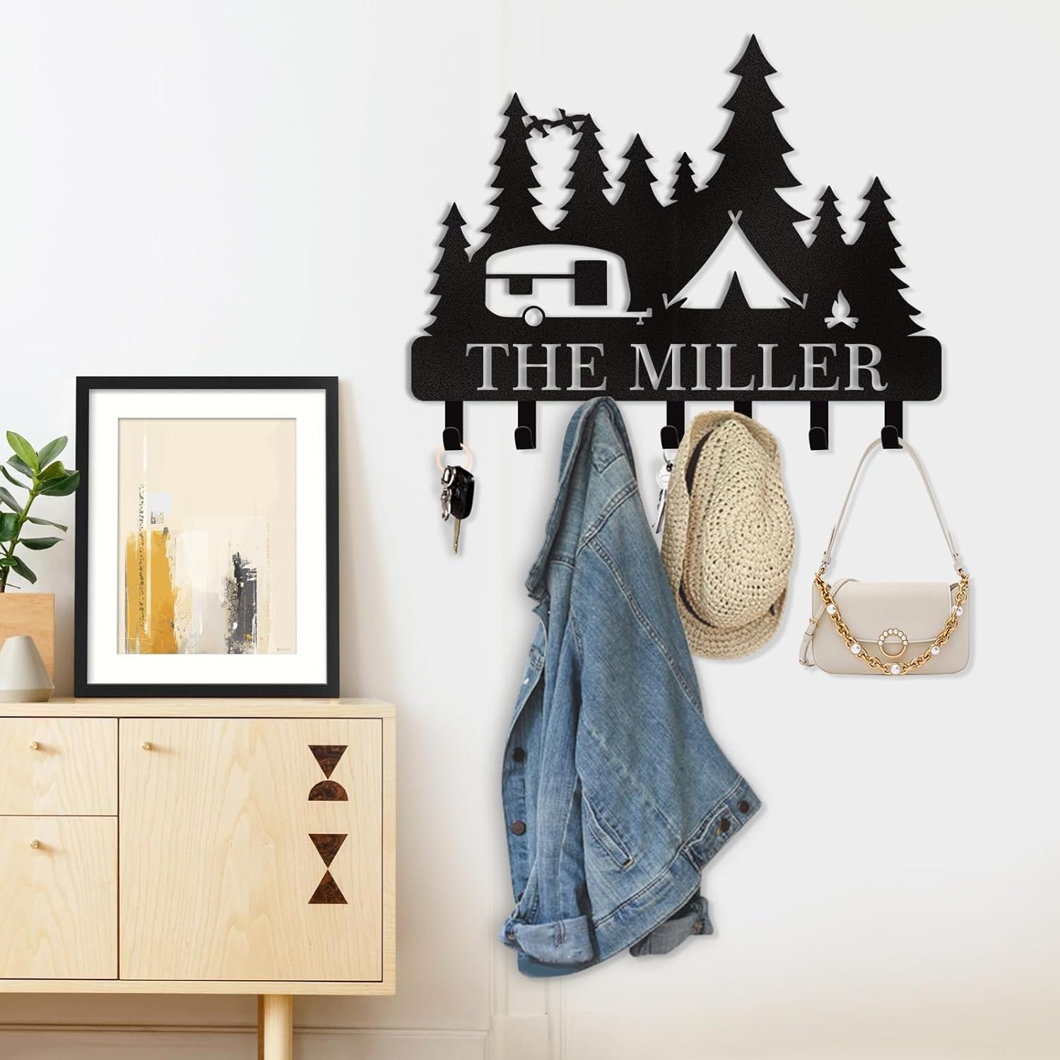 Personalized Key Holder for Wall, Custom Forest Deer Coat Rack Wall Hanging-MetalsignX