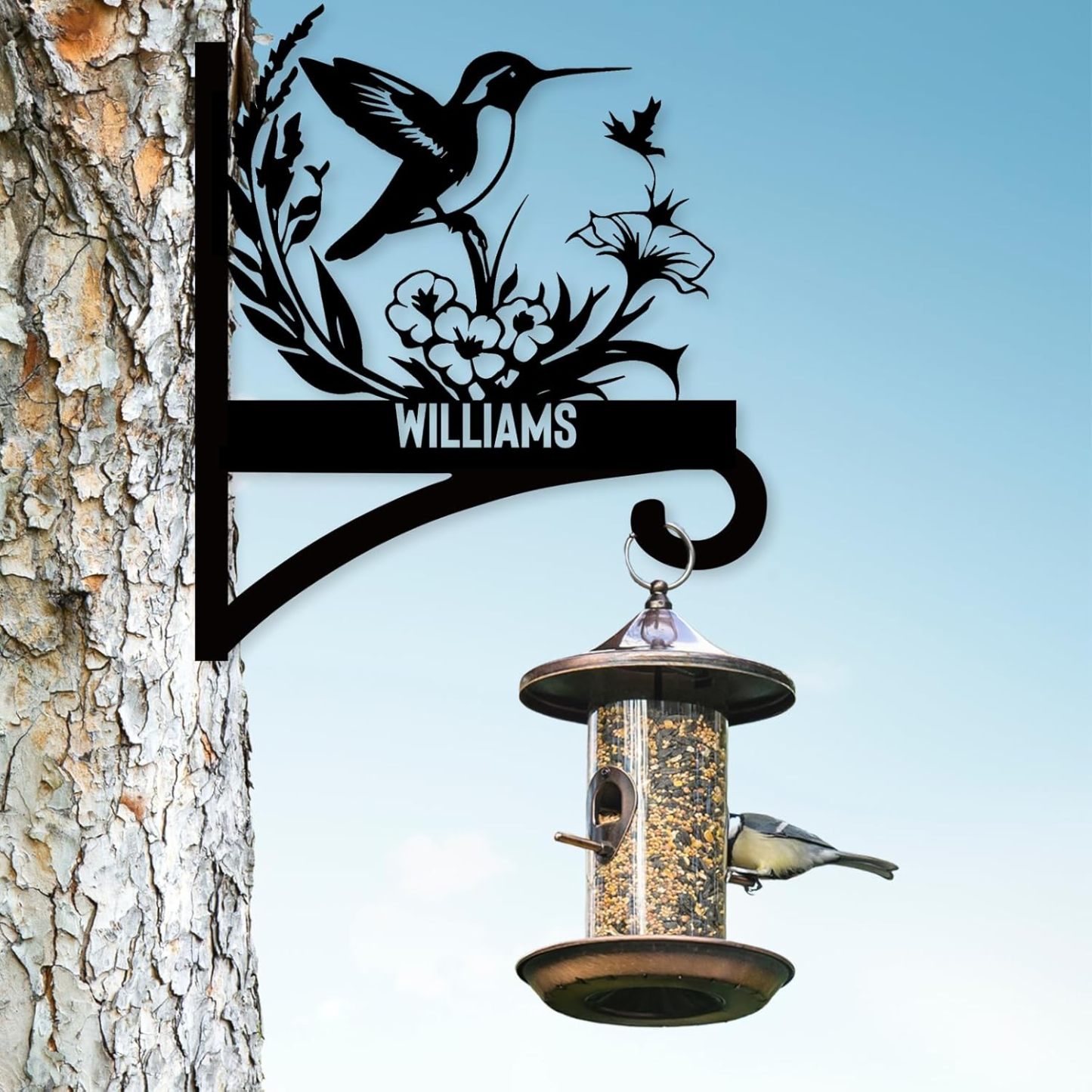 Personalized Iron Hanging Plant Bracket, Customizable Decorative Wall Plant Hanger Indoor Outdoor, Custom Name Bird Feeder Hook, Anti Rust Metal Hook for Wind Chimes Lantern