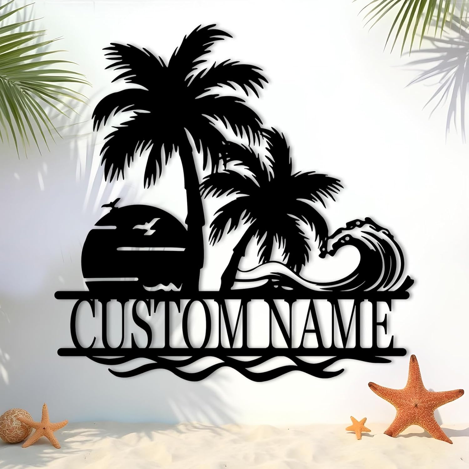 Rustic Tropical Palm Metal Sign , Personalized Beach & Island Themed Wall Decor-MetalsignX