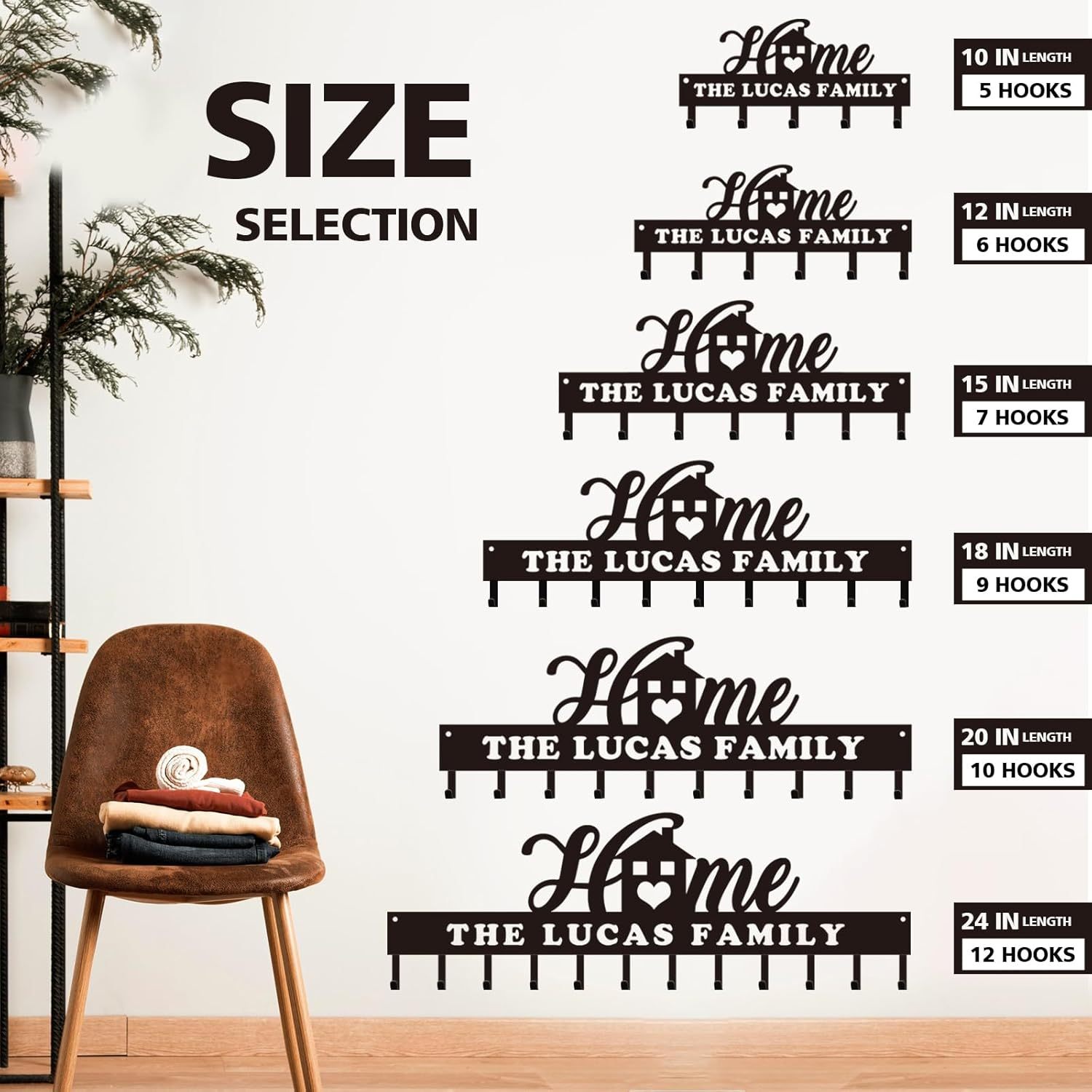 Custom Name Key Holder, Sweet Home Key Rack, Personalized Wall Decor for Home Organization-MetalsignX