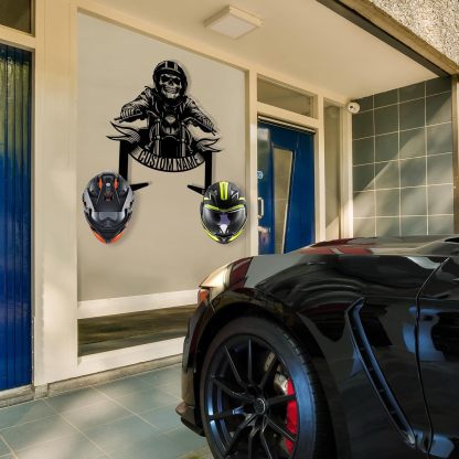 Vintage Iron Motorcycle Helmet Holder , Handmade Wall Hook with Personalized Name-MetalsignX