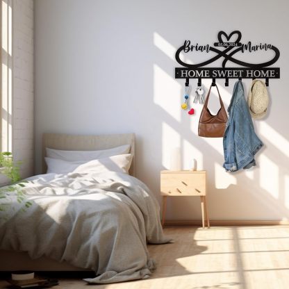 Custom Key Holder for Wall with Couple's Name, Heart Key Rack Wall Mount-MetalsignX