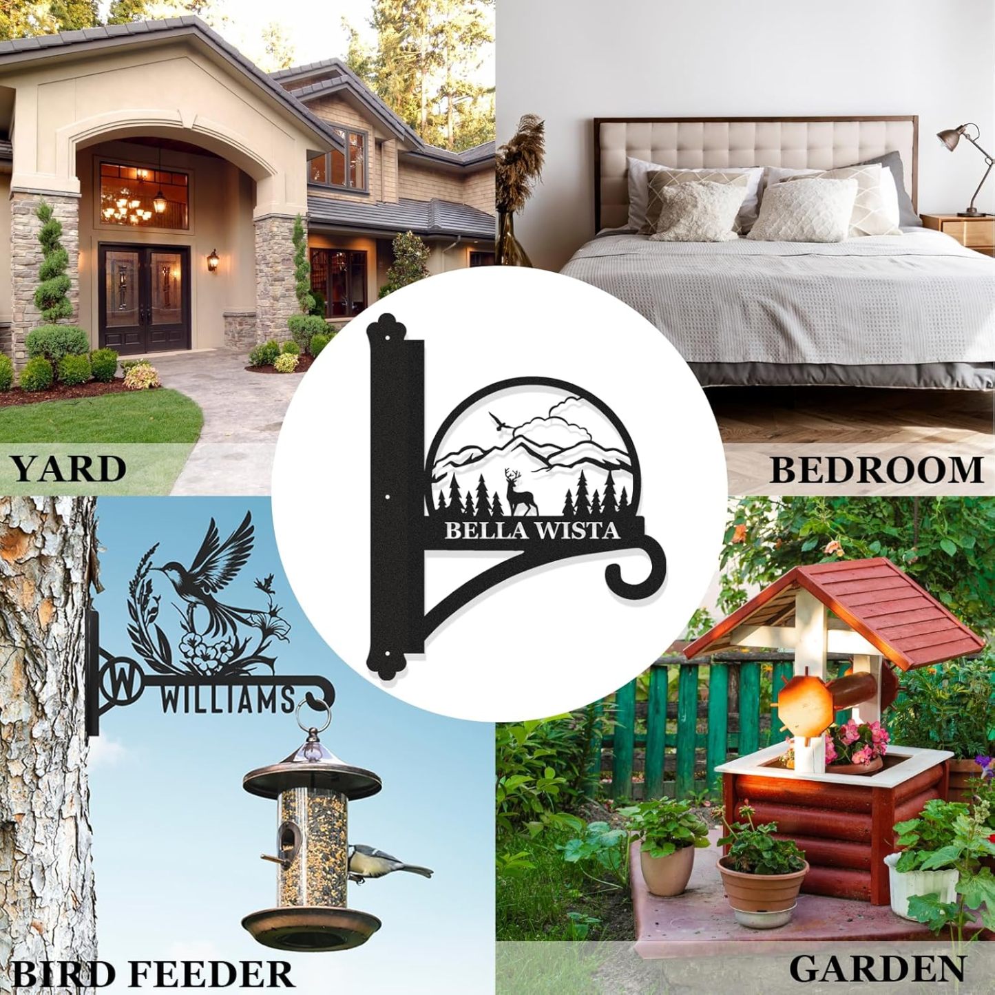 Personalized Iron Hanging Plant Bracket, Customizable Decorative Wall Plant Hanger Indoor Outdoor, Custom Name Bird Feeder Hook, Anti Rust Metal Hook for Wind Chimes Lantern