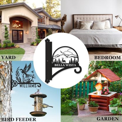 Personalized Iron Hanging Plant Bracket, Customizable Decorative Wall Plant Hanger Indoor Outdoor, Custom Name Bird Feeder Hook, Anti Rust Metal Hook for Wind Chimes Lantern